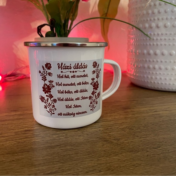 Floral White " Házi Áldás" Enamel Mug - Picture 2 of 4